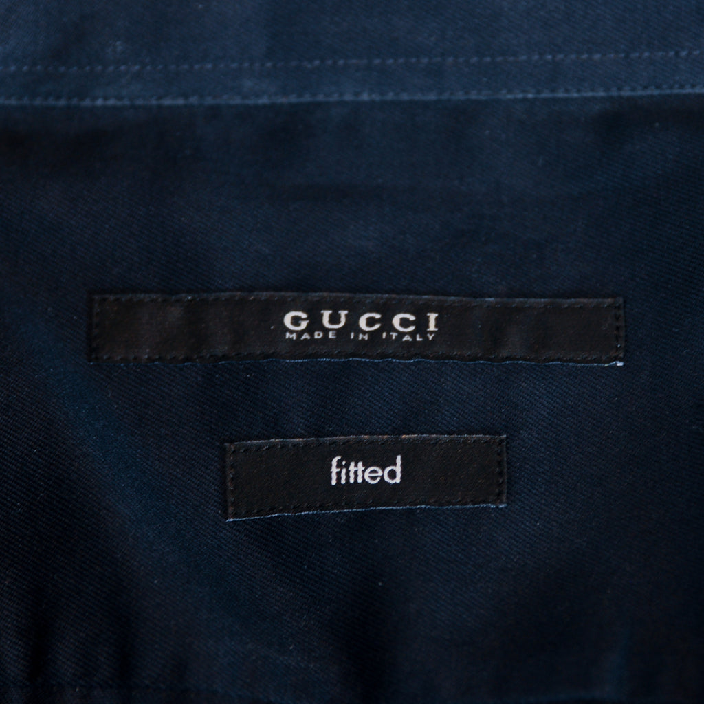 Gucci Navy Blue Fitted Military Short Sleeve Shirt