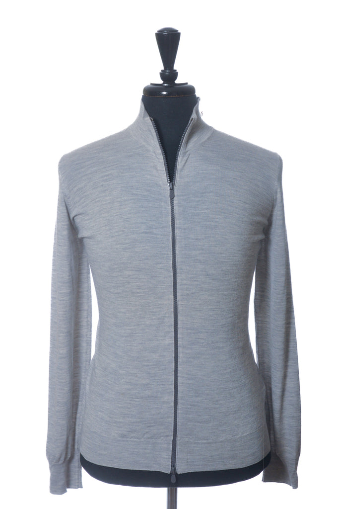 Brunello Cucinelli Grey Lightweight Cashmere Blend Full Zip Sweater