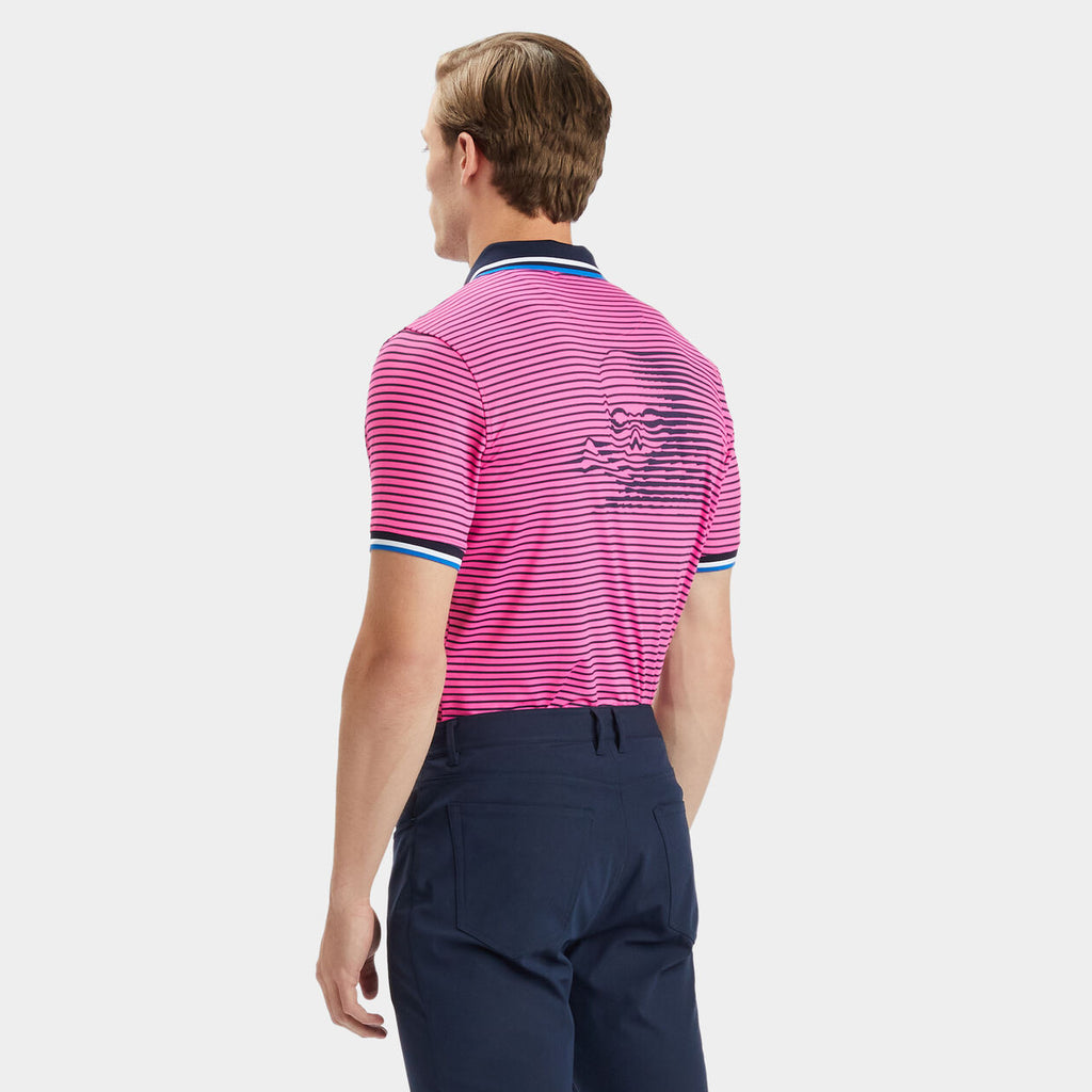 G/Fore Skull and T’s Pink Striped Tech Jersey Polo Shirt