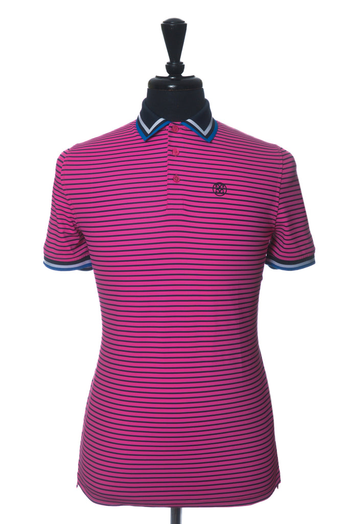 G/Fore Skull and T’s Pink Striped Tech Jersey Polo Shirt