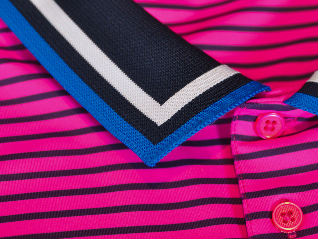 G/Fore Skull and T’s Pink Striped Tech Jersey Polo Shirt