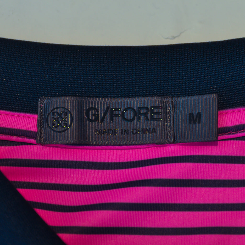 G/Fore Skull and T’s Pink Striped Tech Jersey Polo Shirt