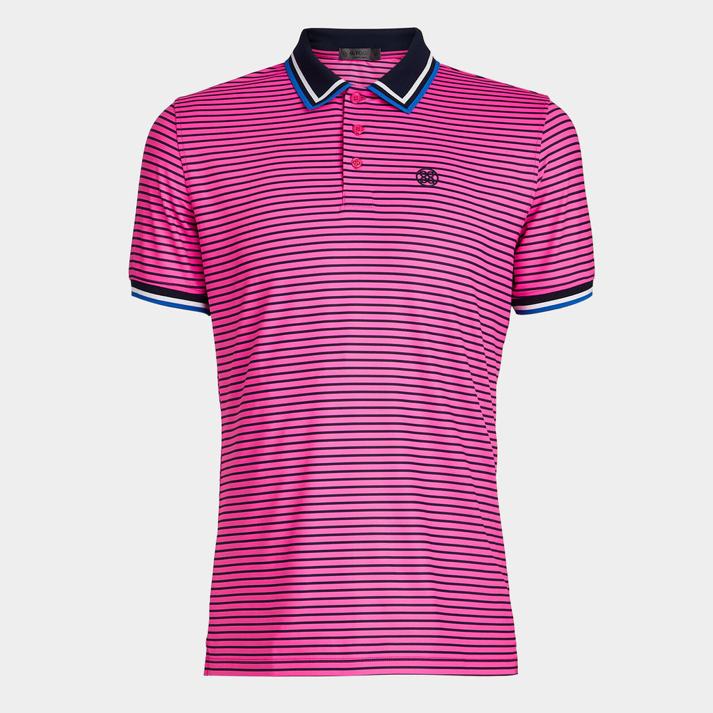 G/Fore Skull and T’s Pink Striped Tech Jersey Polo Shirt