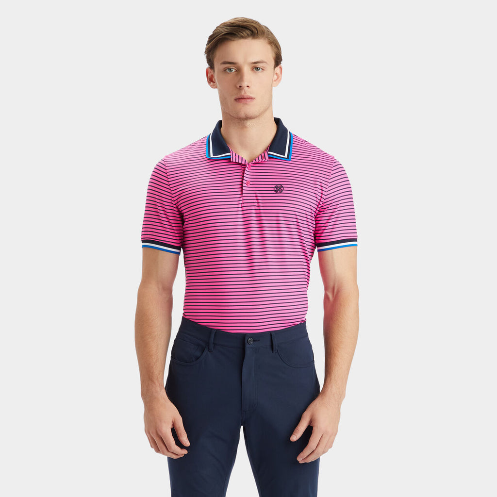 G/Fore Skull and T’s Pink Striped Tech Jersey Polo Shirt