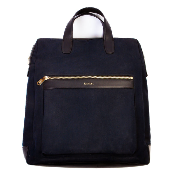 Paul Smith Navy Blue Canvas and Leather Tote Bag