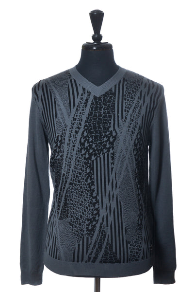 Versace Jeans Grey Animal Print V-Neck Sweater