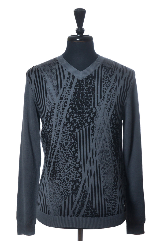 Versace Jeans Grey Animal Print V-Neck Sweater