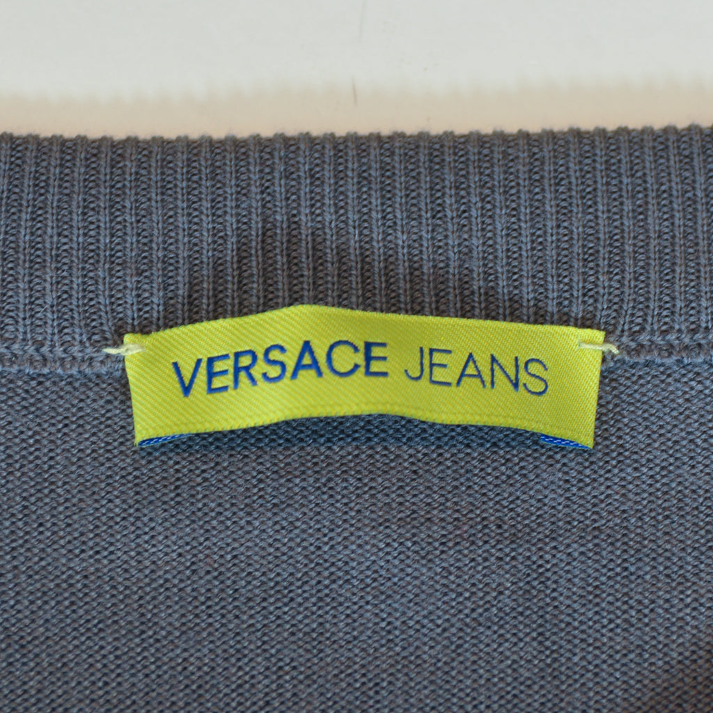Versace Jeans Grey Animal Print V-Neck Sweater