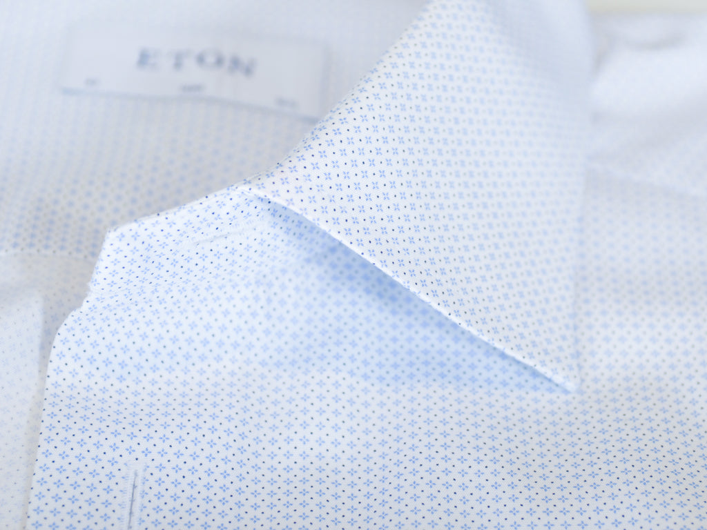 Eton Blue on White Micro Print Slim Fit Shirt