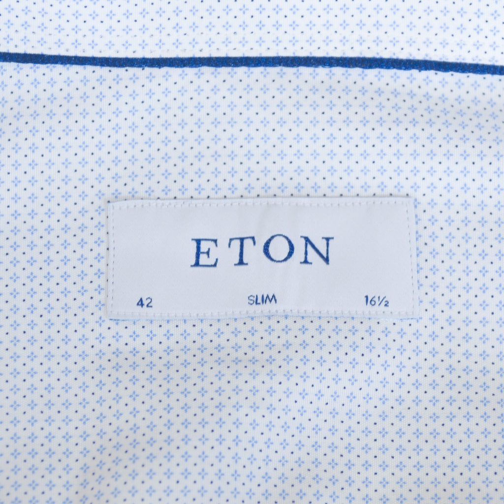 Eton Blue on White Micro Print Slim Fit Shirt