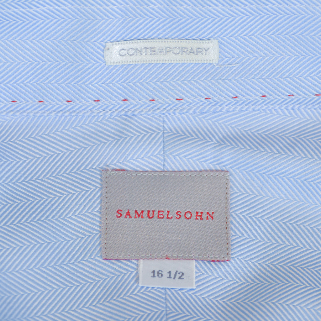 Samuelsohn Blue Herringbone Contemporary Fit Shirt