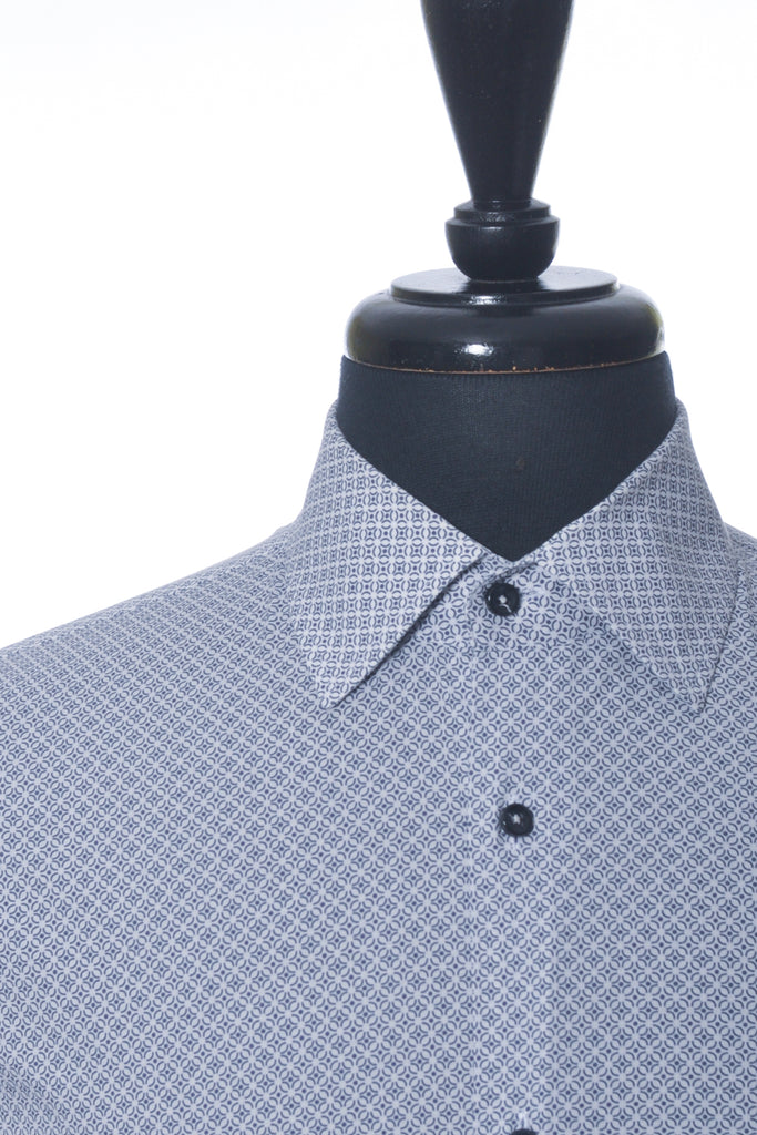 Hugo Boss Navy Blue on White Print Hank-Kent Shirt