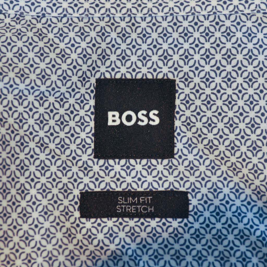 Hugo Boss Navy Blue on White Print Hank-Kent Shirt