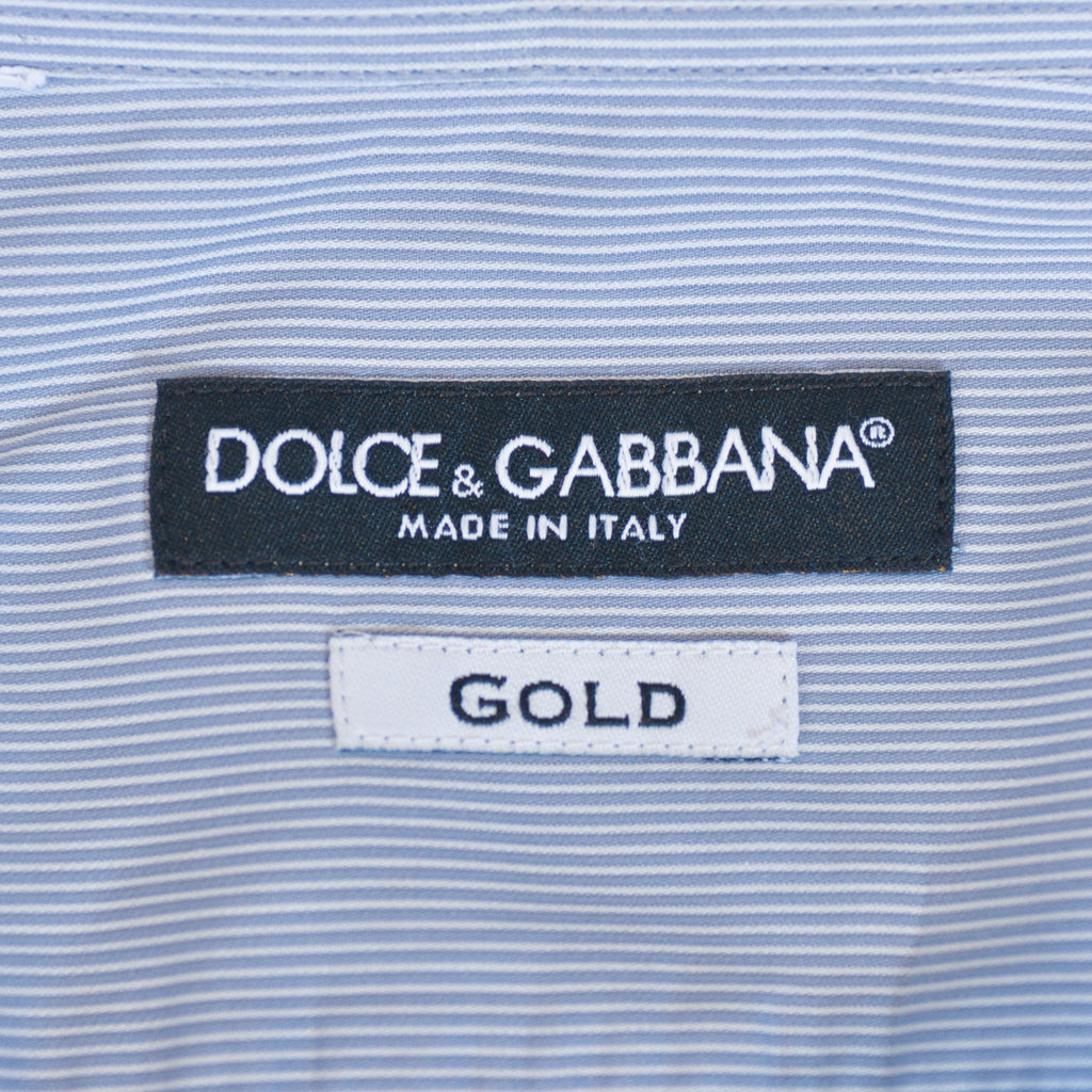 Dolce & Gabbana Gold Slate Grey Striped Dress Shirt