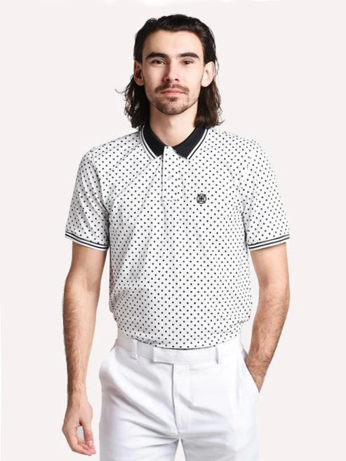 G/Fore Black on White Polka Dot Tech Jersey Polo Shirt
