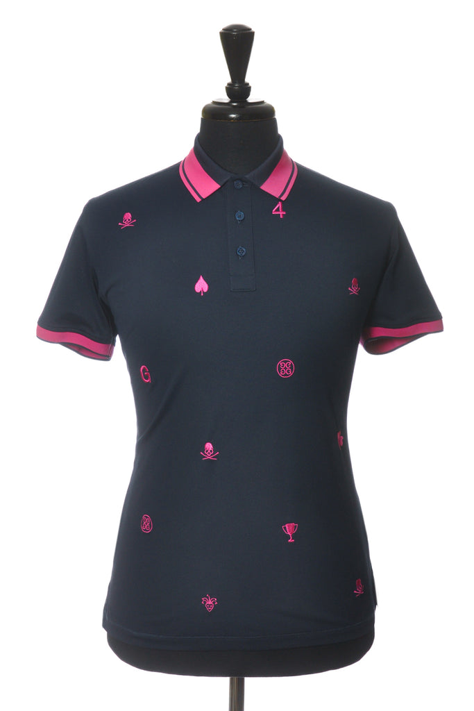 G/Fore Pink on Navy Blue Embroidered Polo Shirt