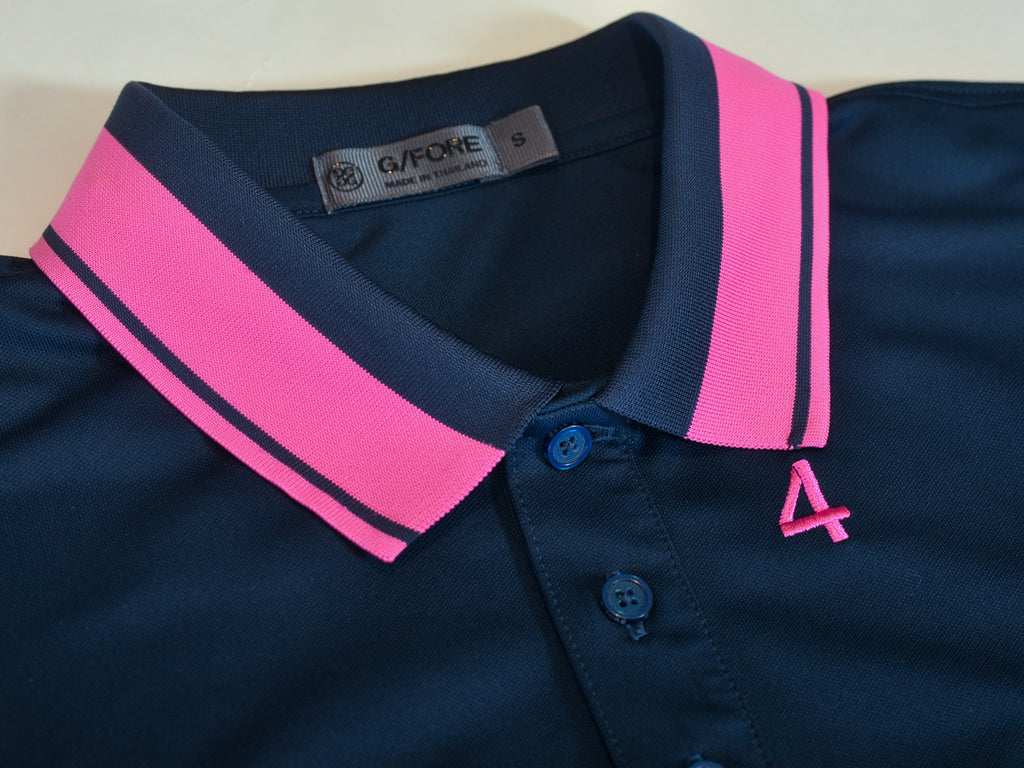 G/Fore Pink on Navy Blue Embroidered Polo Shirt