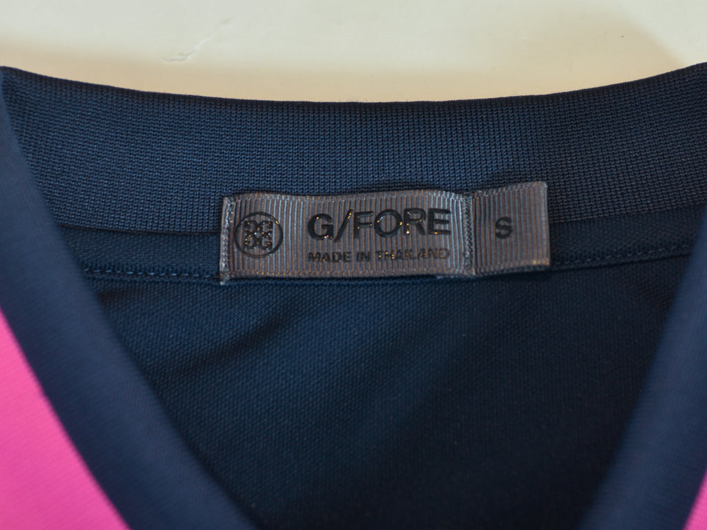 G/Fore Pink on Navy Blue Embroidered Polo Shirt