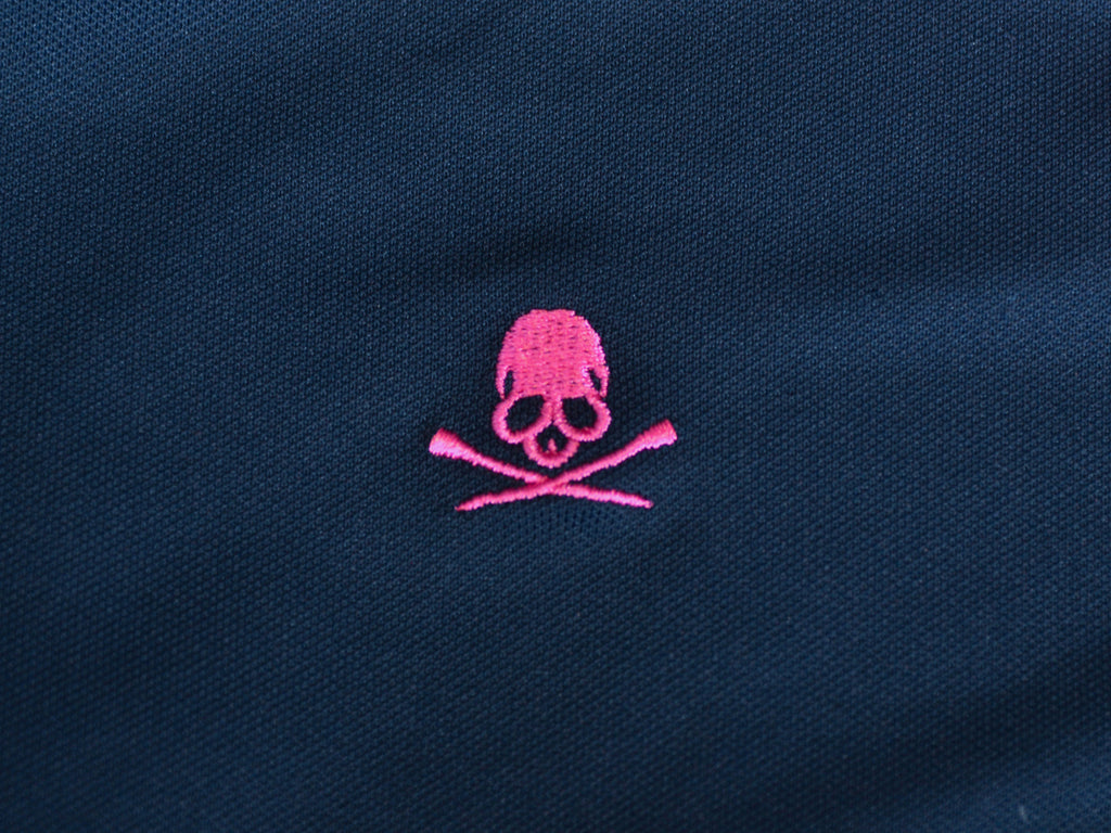 G/Fore Pink on Navy Blue Embroidered Polo Shirt