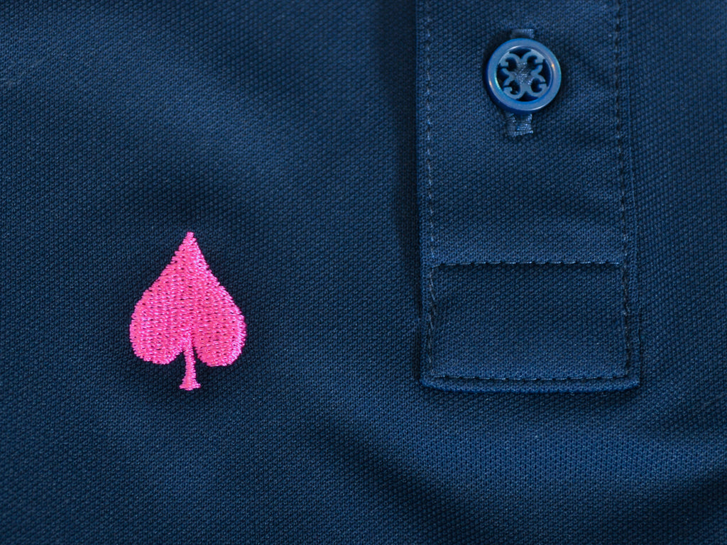 G/Fore Pink on Navy Blue Embroidered Polo Shirt