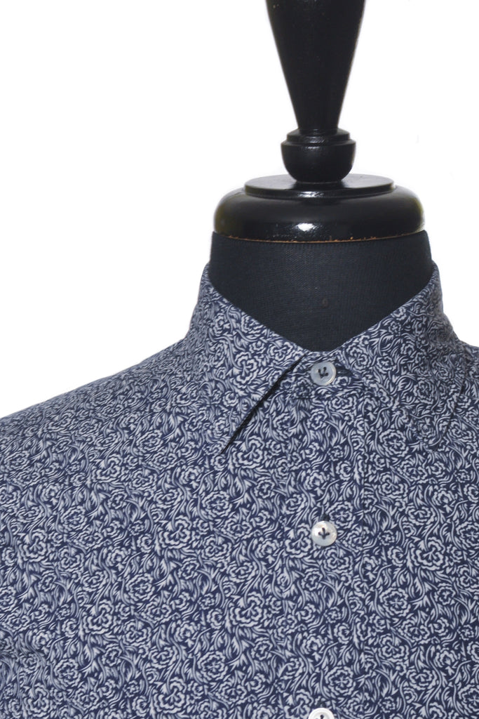 Lardini Navy Blue Floral Print Shirt