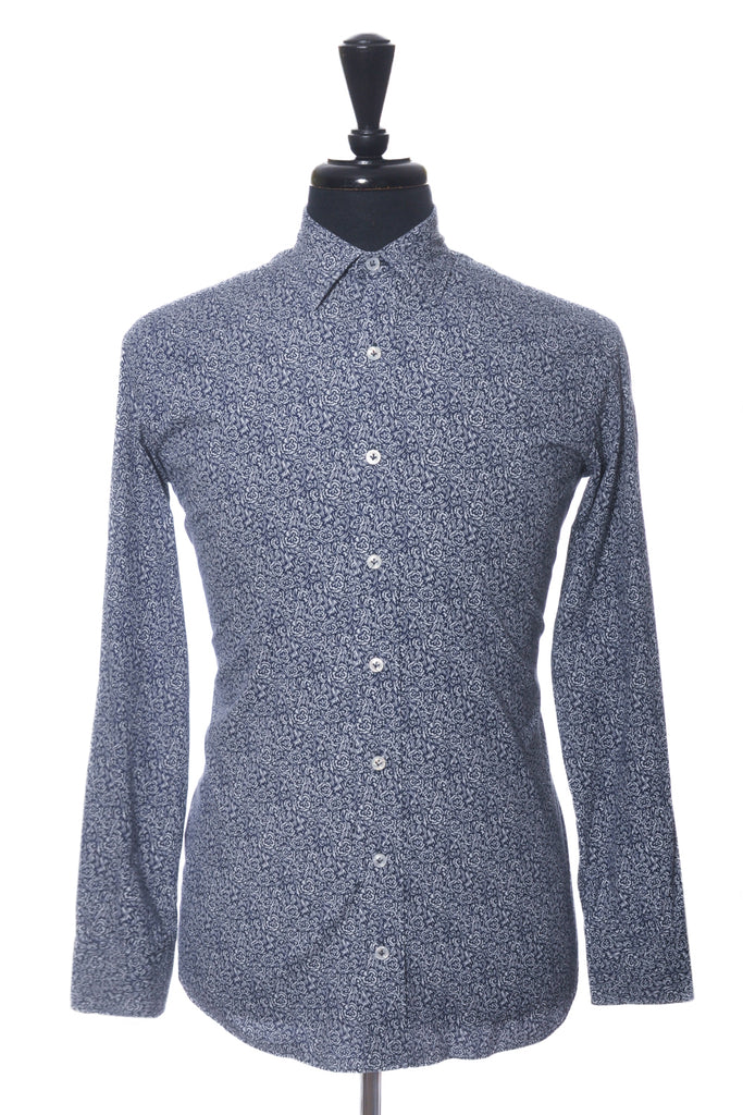 Lardini Navy Blue Floral Print Shirt