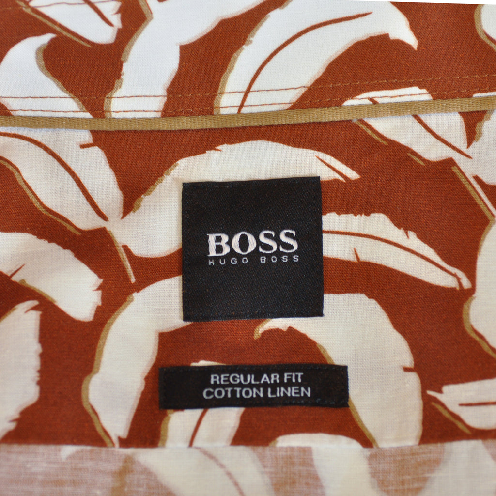 Hugo Boss Brown Leaf Print Luka_F Short Sleeve Shirt