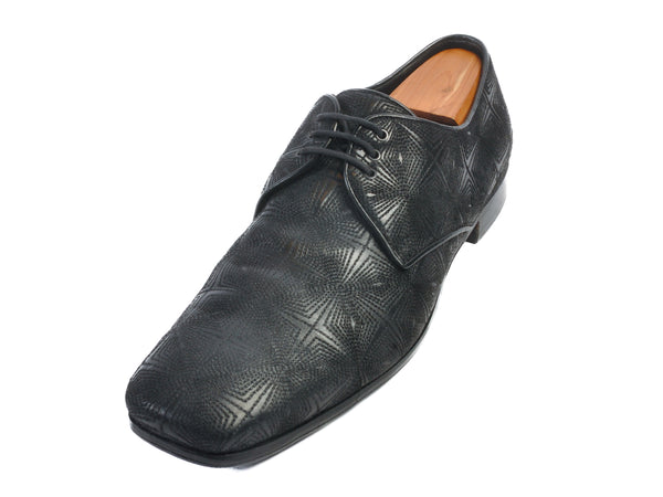 Prada Black Geometric Embroidered Derby Shoes