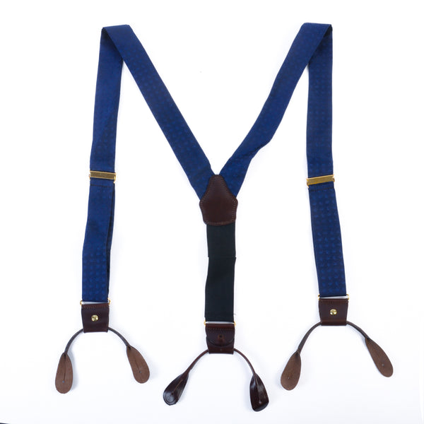 Dion Navy Blue Paisley Silk Twill Suspenders