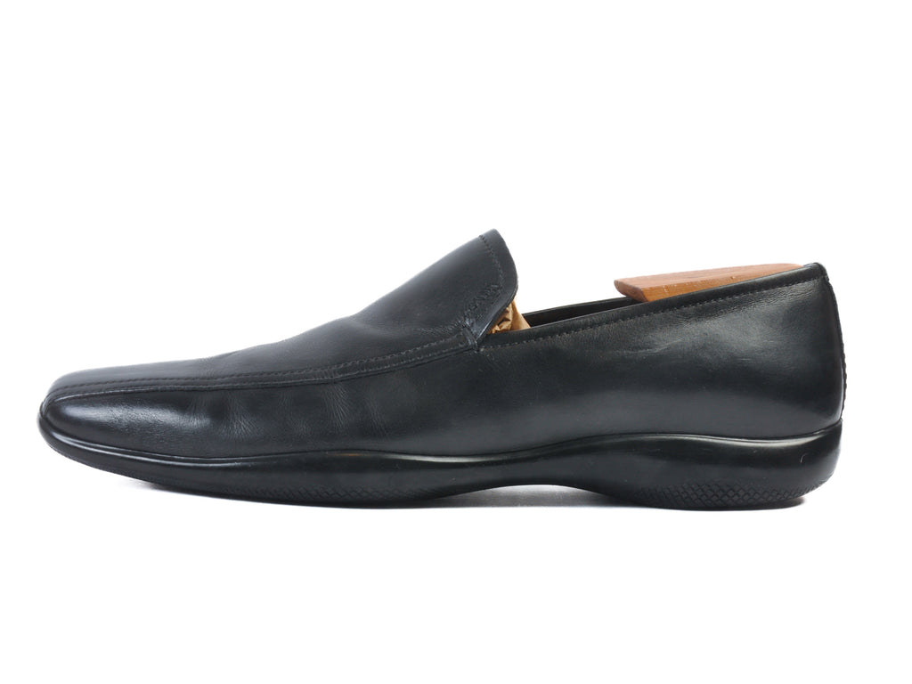 Prada Black Leather Slip-On Shoes