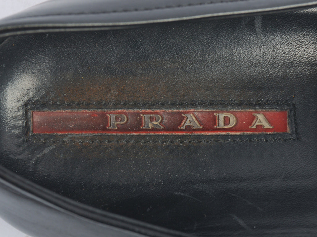 Prada Black Leather Slip-On Shoes