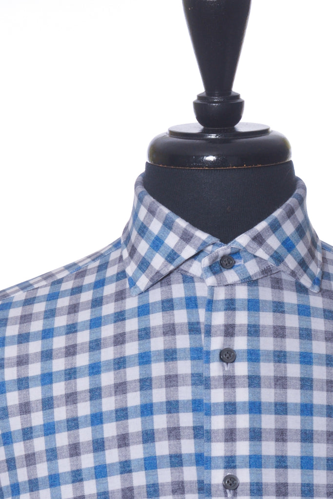 Emanuel Berg Grey and Blue Check Byron Modern Fit Shirt