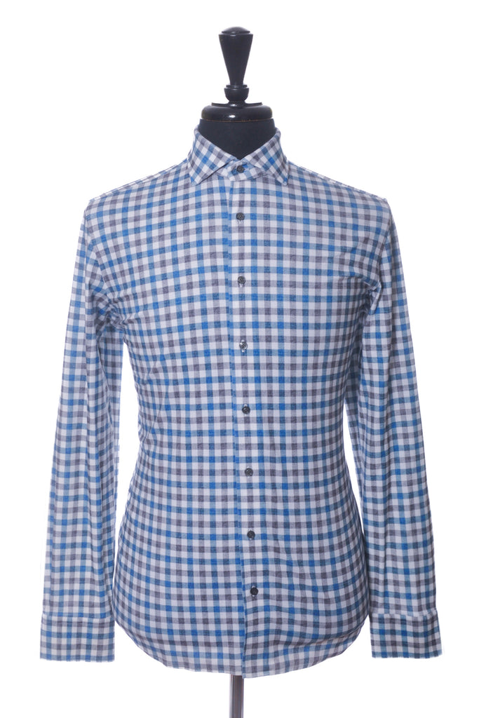 Emanuel Berg Grey and Blue Check Byron Modern Fit Shirt