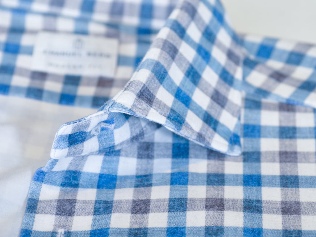 Emanuel Berg Grey and Blue Check Byron Modern Fit Shirt