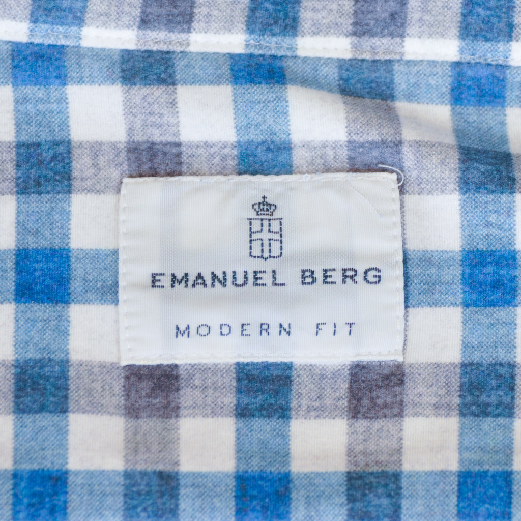 Emanuel Berg Grey and Blue Check Byron Modern Fit Shirt