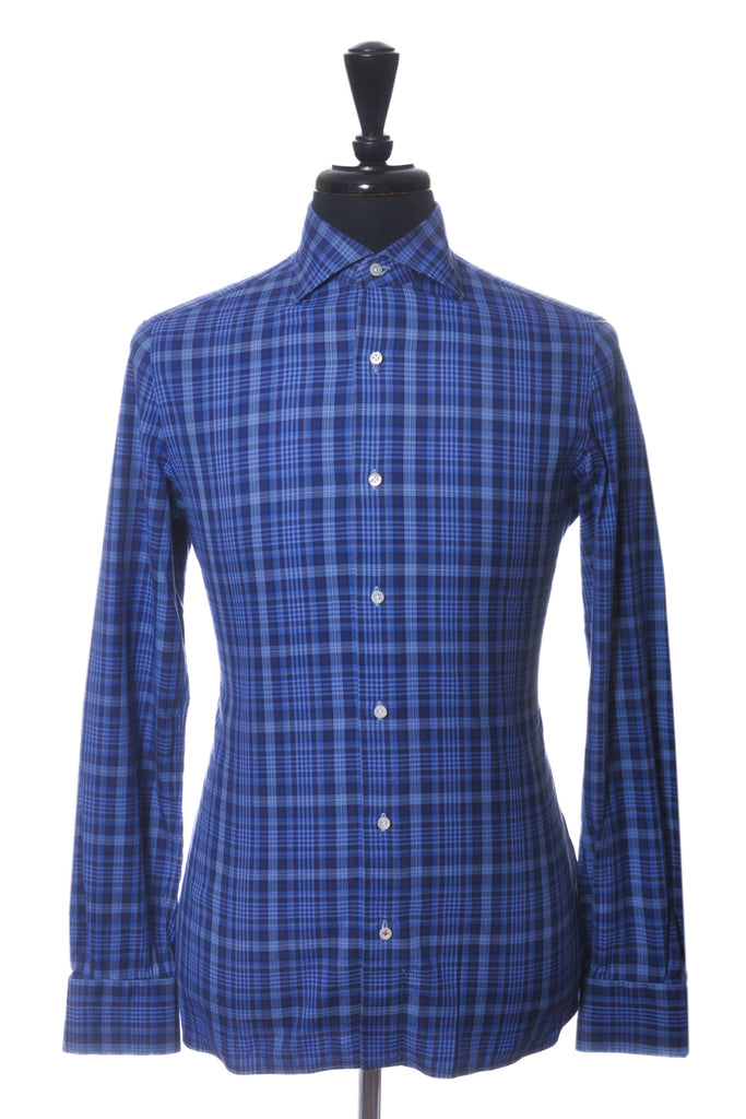 Isaia Blue Check Milano Dress Shirt