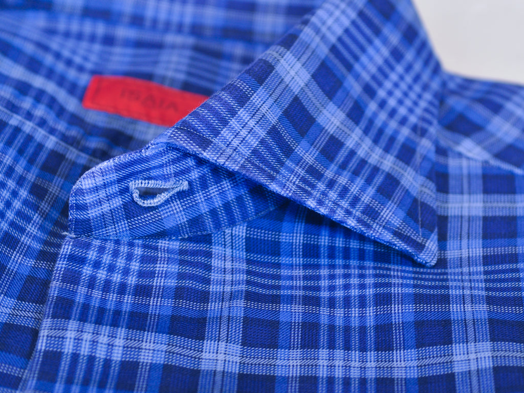 Isaia Blue Check Milano Dress Shirt
