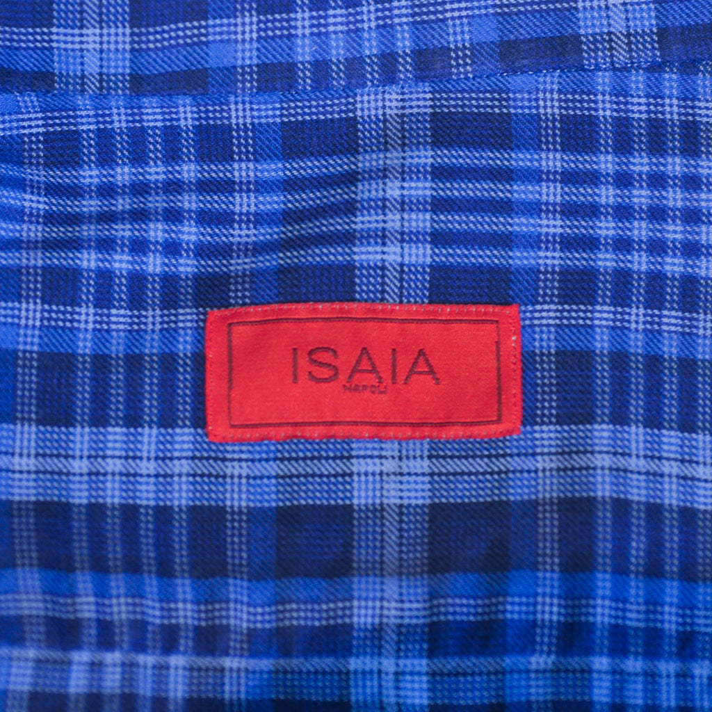 Isaia Blue Check Milano Dress Shirt