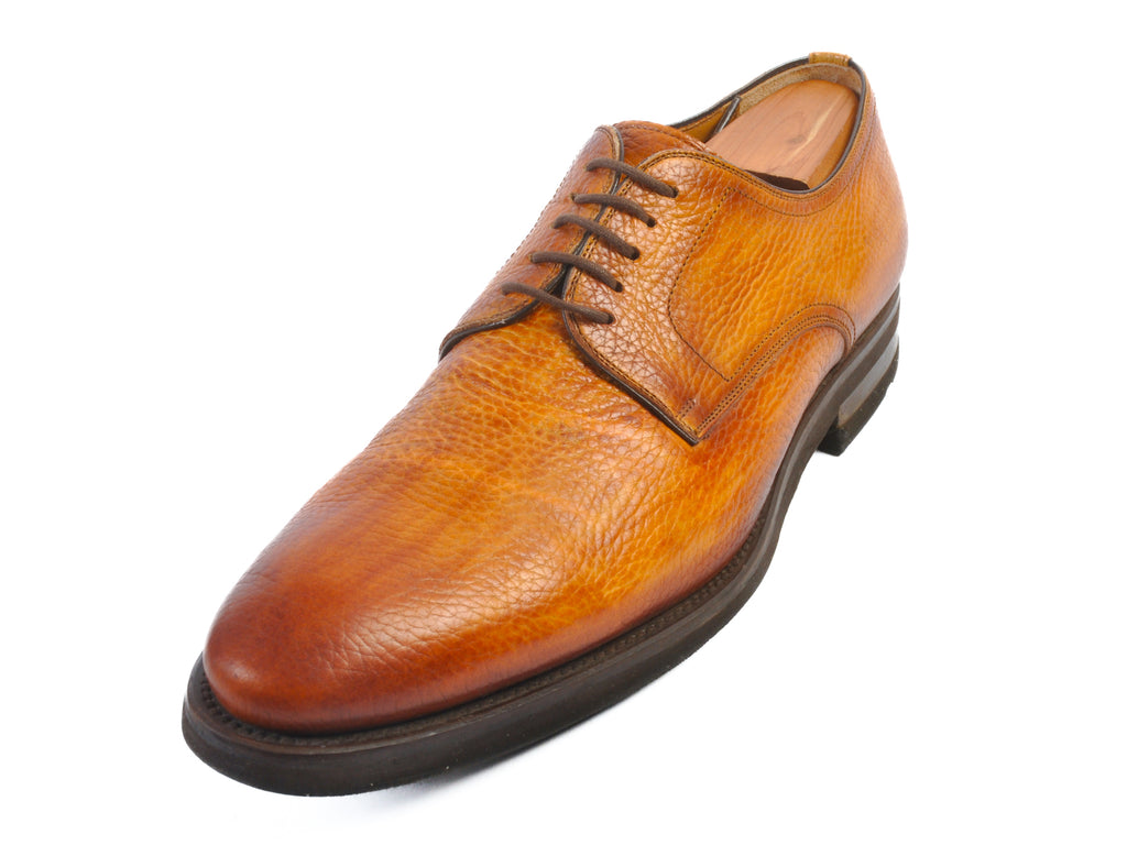 Magnanni Brown Pebbled Leather Derby Shoes