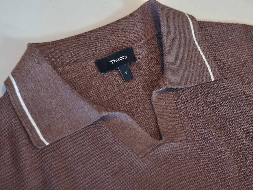 Theory Brown Waffle Knit Birke Polo
