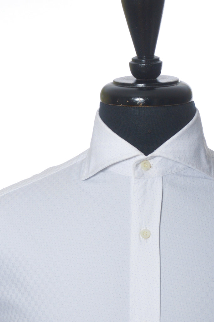 Brunello Cucinelli White Microdot Print Basic Fit Dress Shirt
