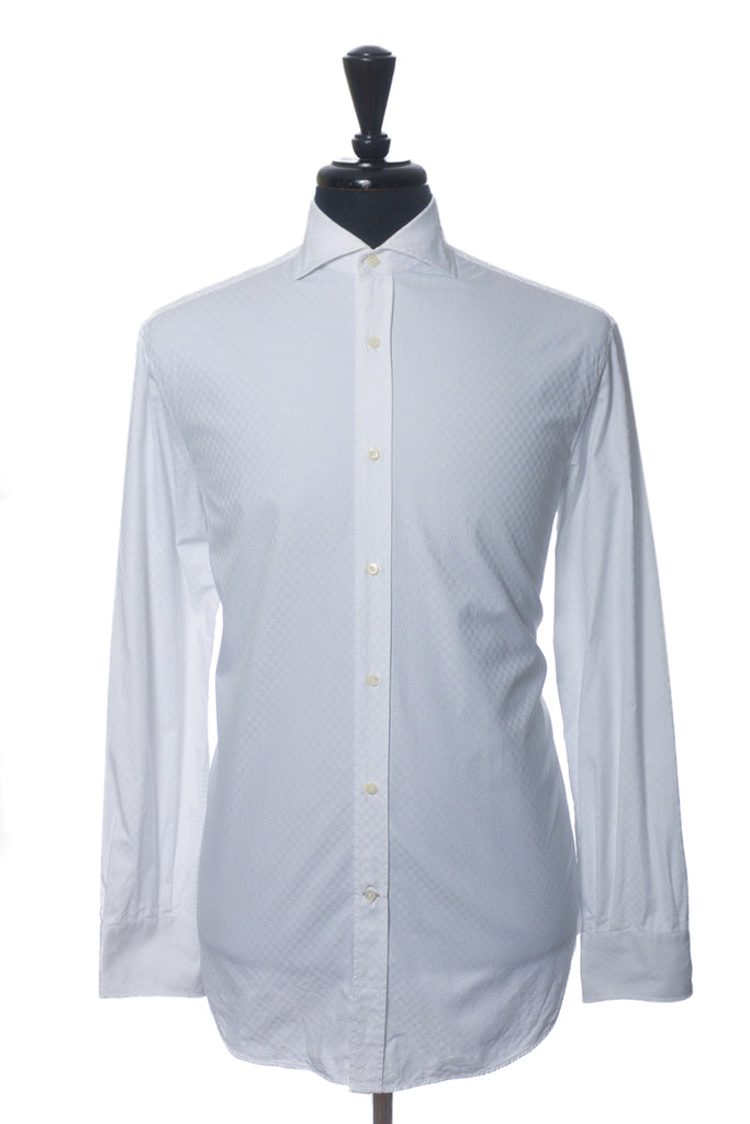 Brunello Cucinelli White Microdot Print Basic Fit Dress Shirt