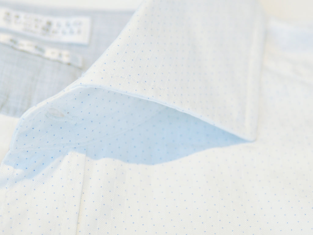 Brunello Cucinelli White Microdot Print Basic Fit Dress Shirt