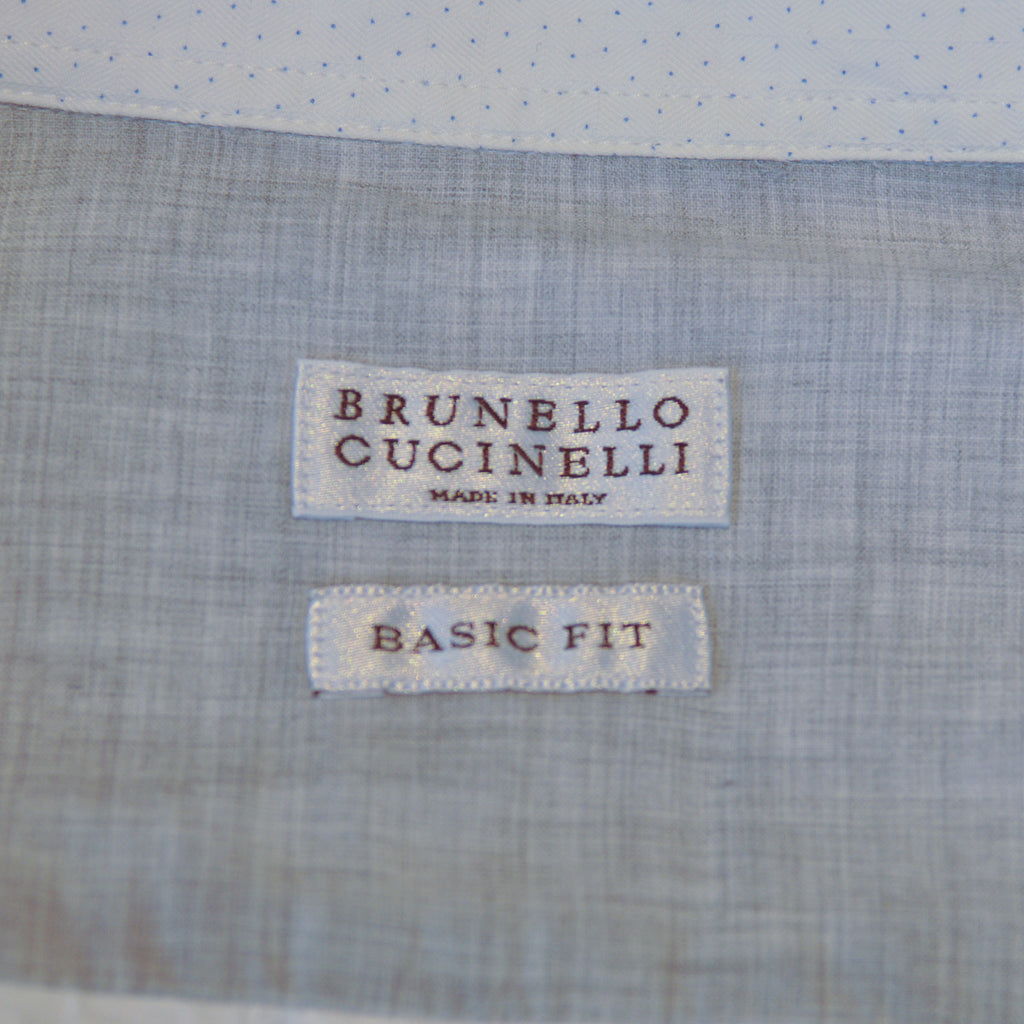 Brunello Cucinelli White Microdot Print Basic Fit Dress Shirt