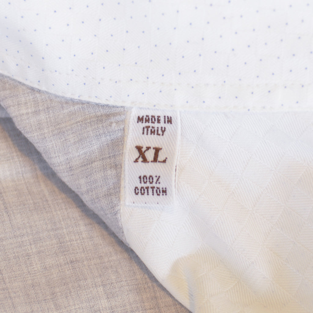 Brunello Cucinelli White Microdot Print Basic Fit Dress Shirt