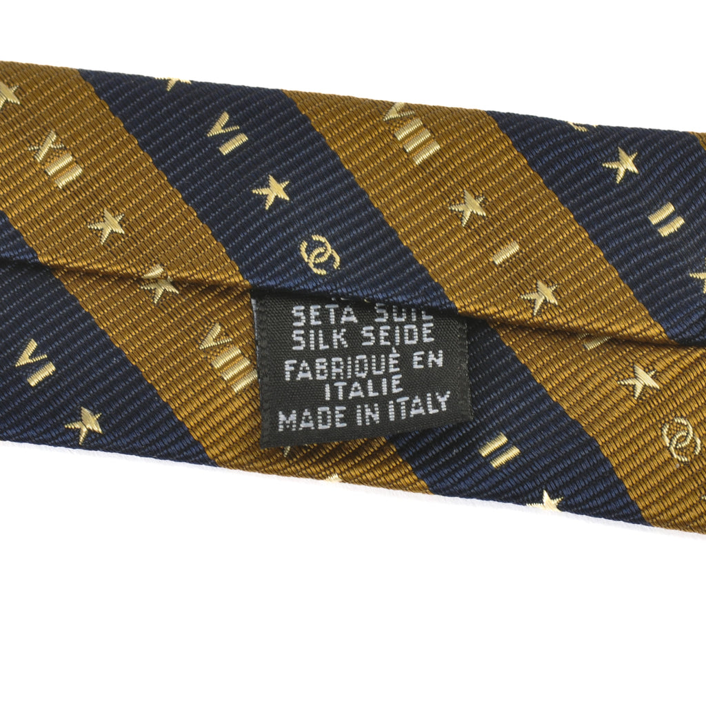 Chanel Paris Gold and Navy Blue Striped Tie