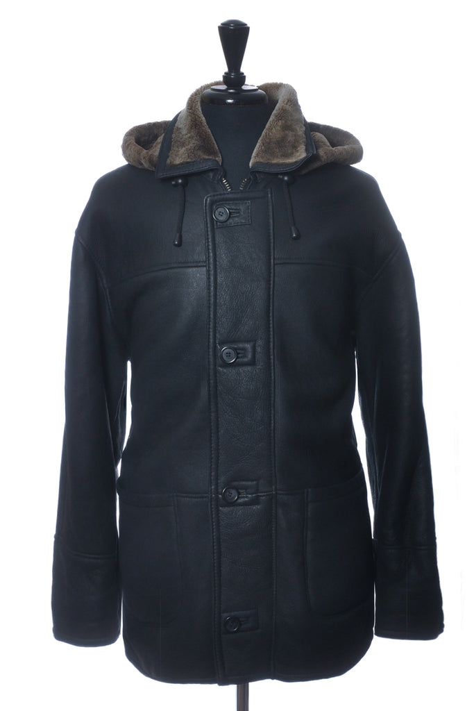 Unbranded Black Hooded Shearling Coat