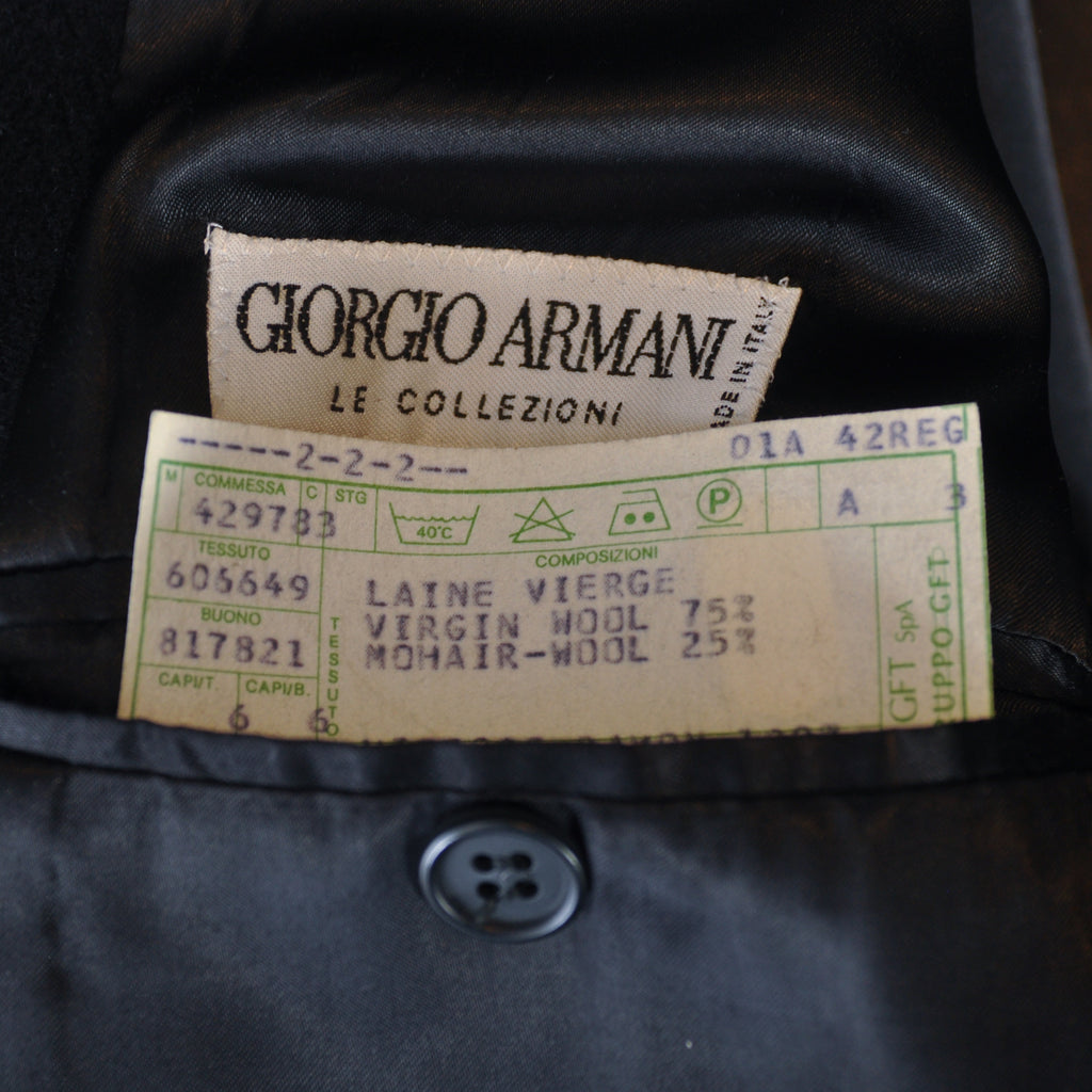 Giorgio Armani Le Collezioni Vintage Black Herringbone Twill Coat