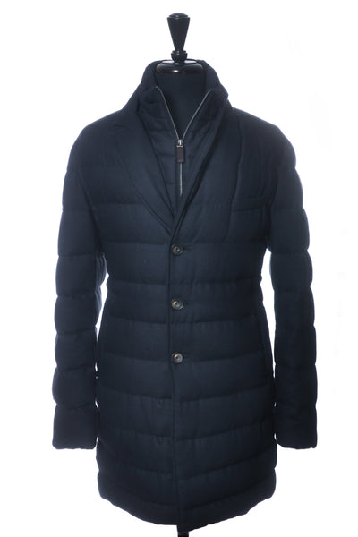 Herno Navy Blue Norfolk Worsted Wool Quilted Coat