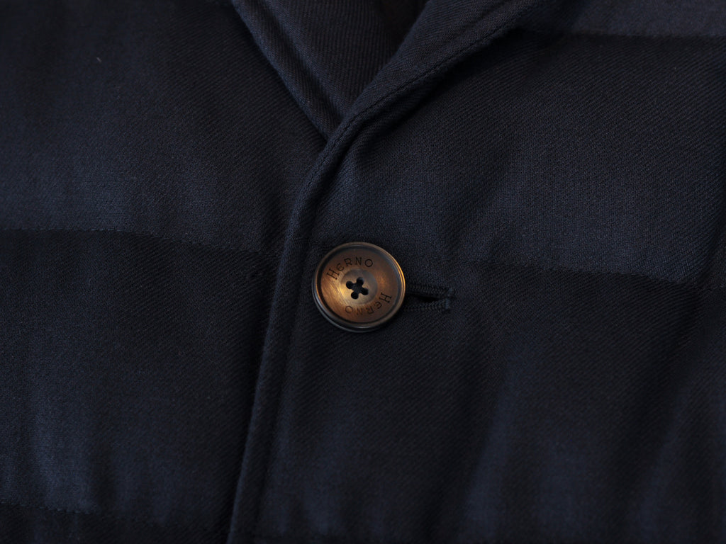 Herno Navy Blue Norfolk Worsted Wool Quilted Coat
